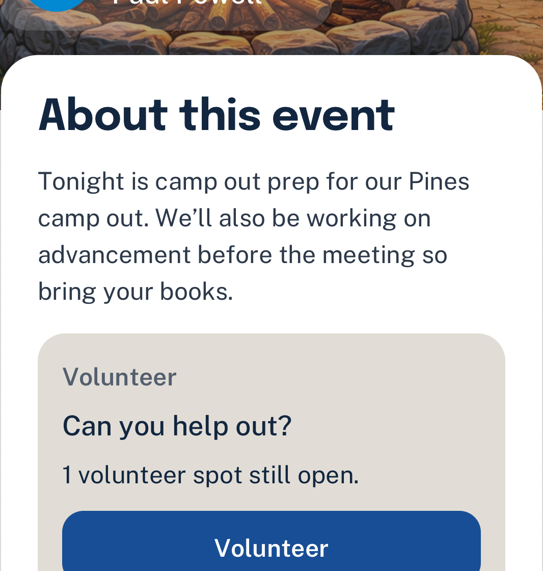 Woggle event detail screen with a volunteer request card